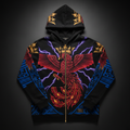 TITAN Crown Edition Tattoo Art Men's Lounge Zip-Up Hoodie - bold phoenix tribe tattoo artwork on matte black heavyweight fleece
