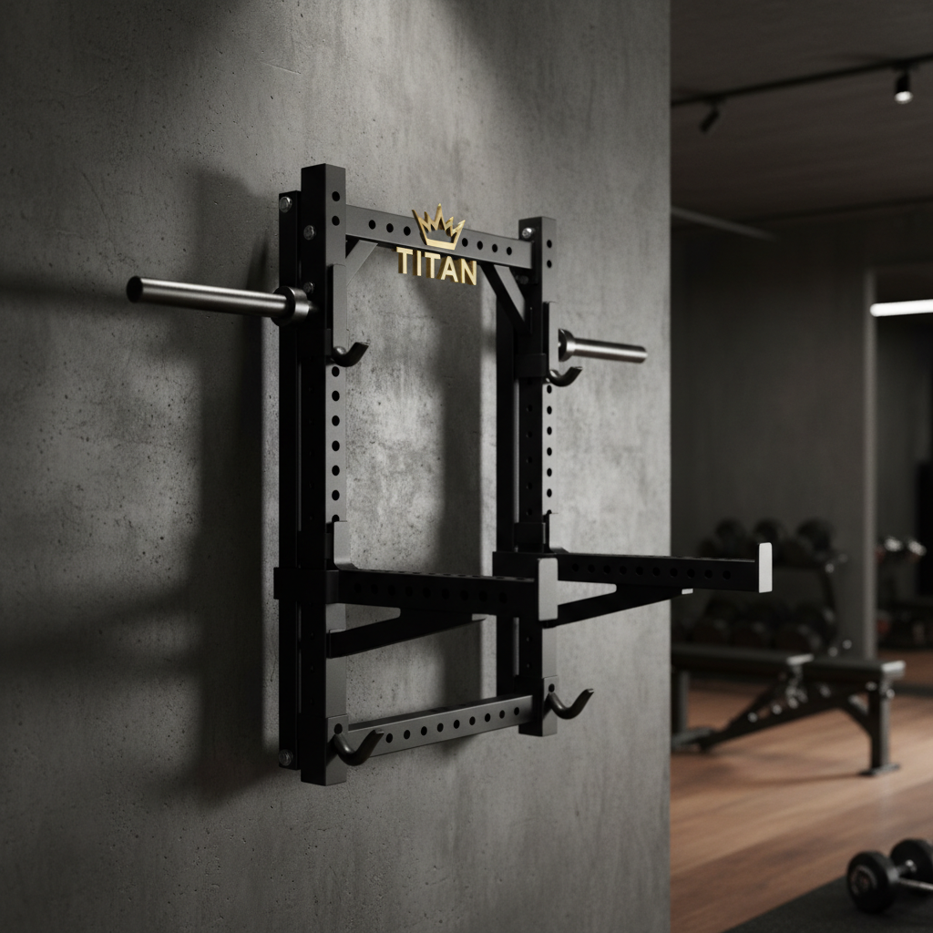 TITAN Crown Edition Wall-Mounted Folding Squat Rack matte black gold
