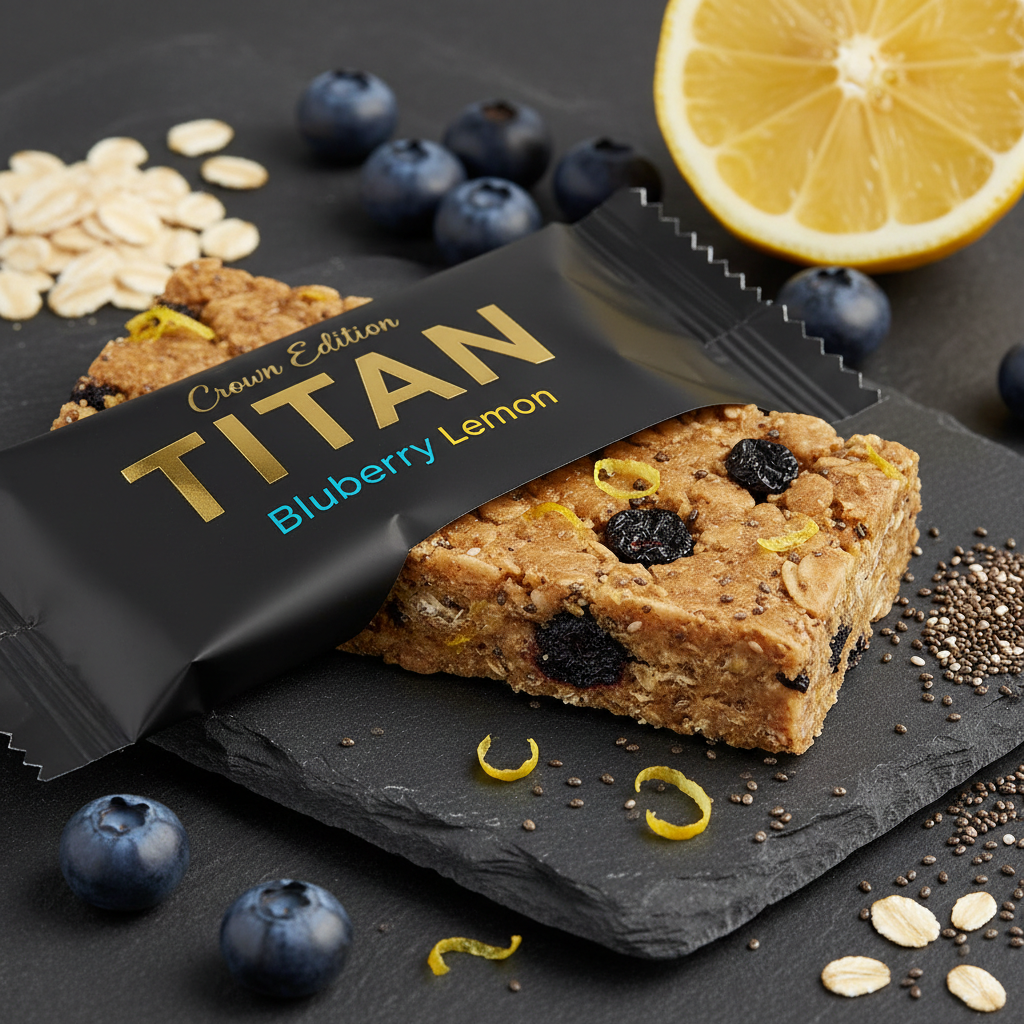 TITAN Oat & Seed Bar Blueberry Lemon Crown Edition — 10g protein blueberry lemon antioxidant vegan product shot