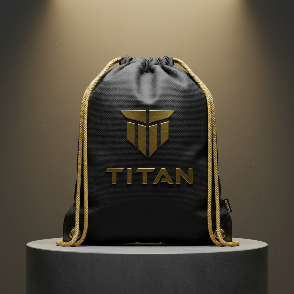 TITAN Drawstring Backpack - Black & Gold Gym Sack Bag