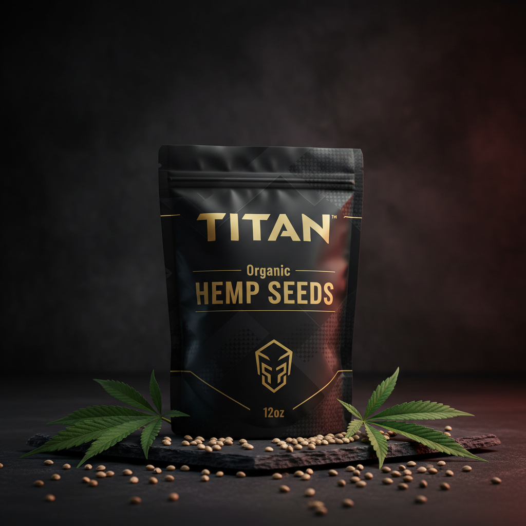 TITAN Hemp Seeds - Organic 12oz bag premium black and gold branding