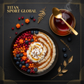 TITAN Nordic Berry Skyr Oatmeal Breakfast flat lay dark luxury