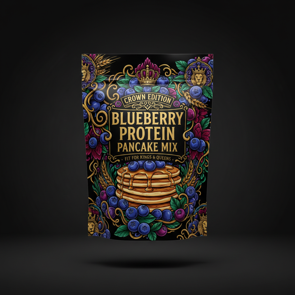 TITAN Protein Pancake Mix Blueberry — Crown Edition bold tattoo-style artwork