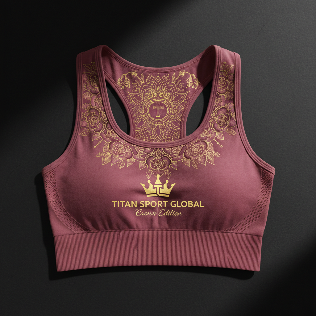 TITAN Women's Everyday Seamless Sports Bra Dusty Rose Floral Mandala Crown Edition flat lay