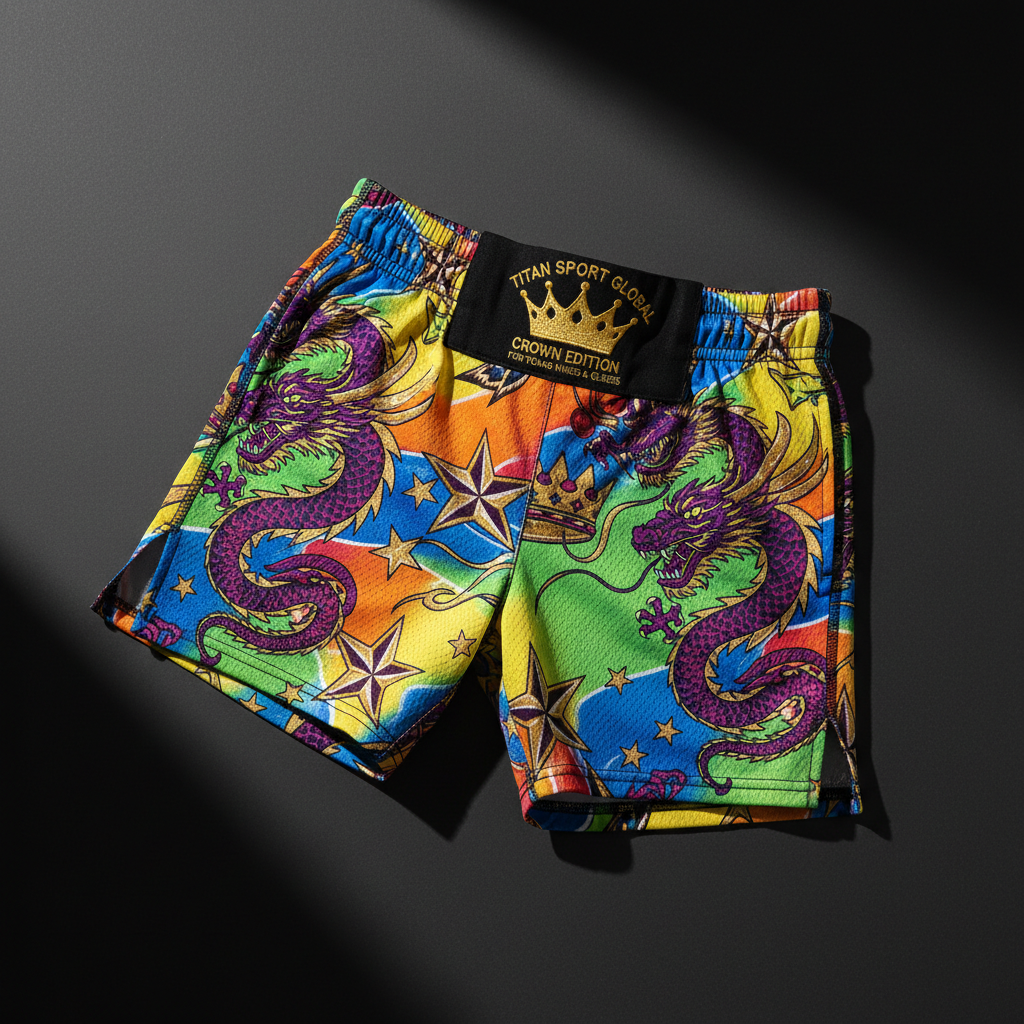 TITAN Crown Edition Kids Dragon Athletic Shorts — bold colorful tattoo artwork