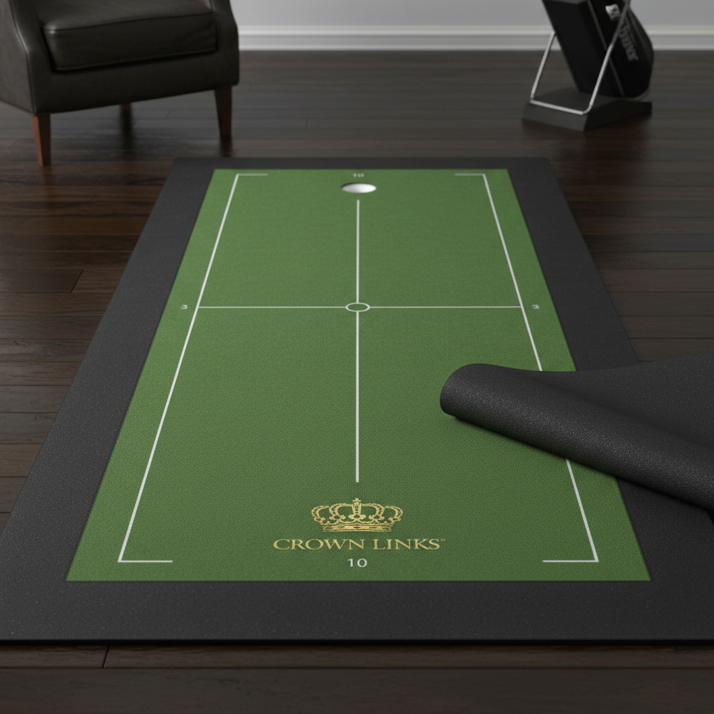 TITAN Golf Putting Mat Crown Edition 9-foot matte black gold crown branding alignment guides