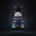 TITAN Magnesium Glycinate supplement bottle with Crown Edition matte black and gold packaging featuring moonlit ocean and magnesium crystal artwork in deep navy and silver