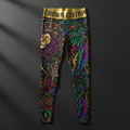 TITAN Crown Edition Women's High-Waist Compression Leggings — bold tattoo artwork in jewel tones on matte black fabric