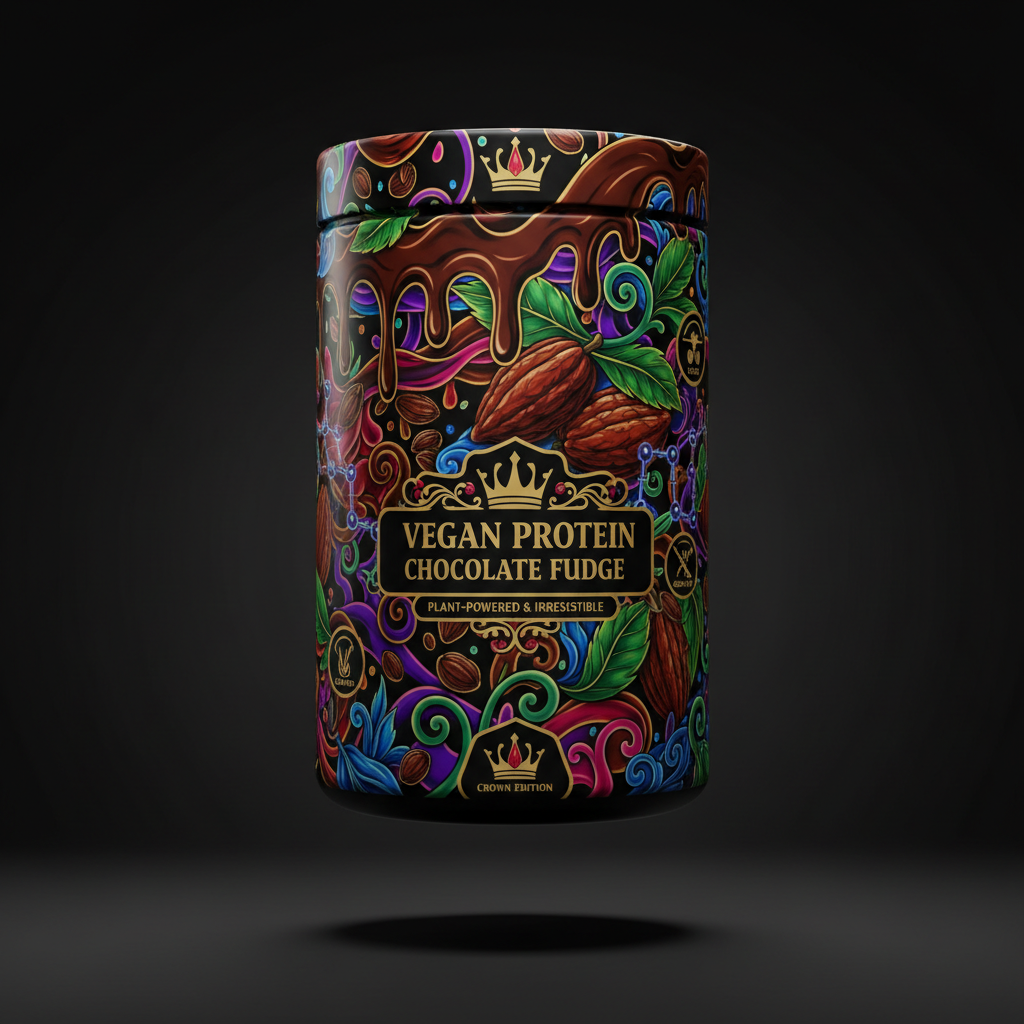 TITAN Vegan Protein Powder Chocolate Fudge — Crown Edition bold tattoo-style artwork