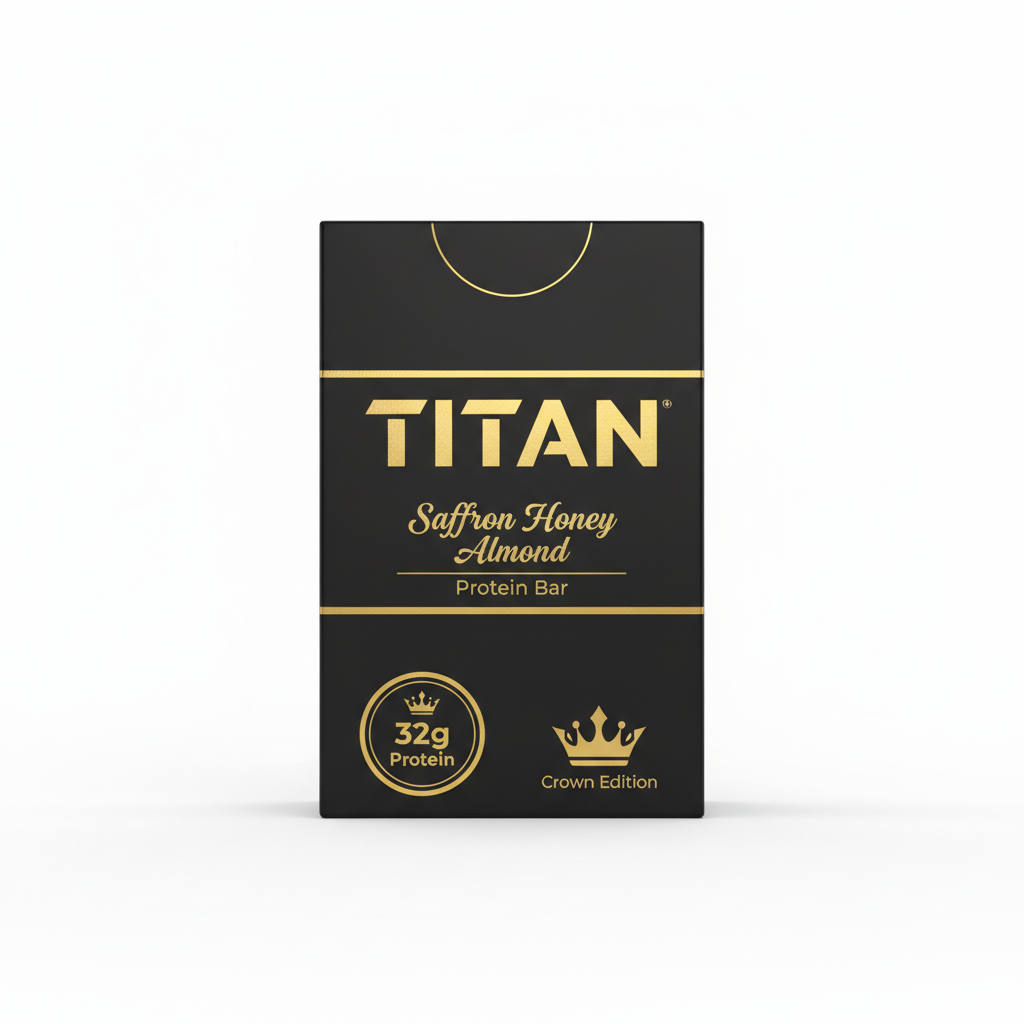 TITAN Saffron Honey Almond Protein Bar Crown Edition packaging