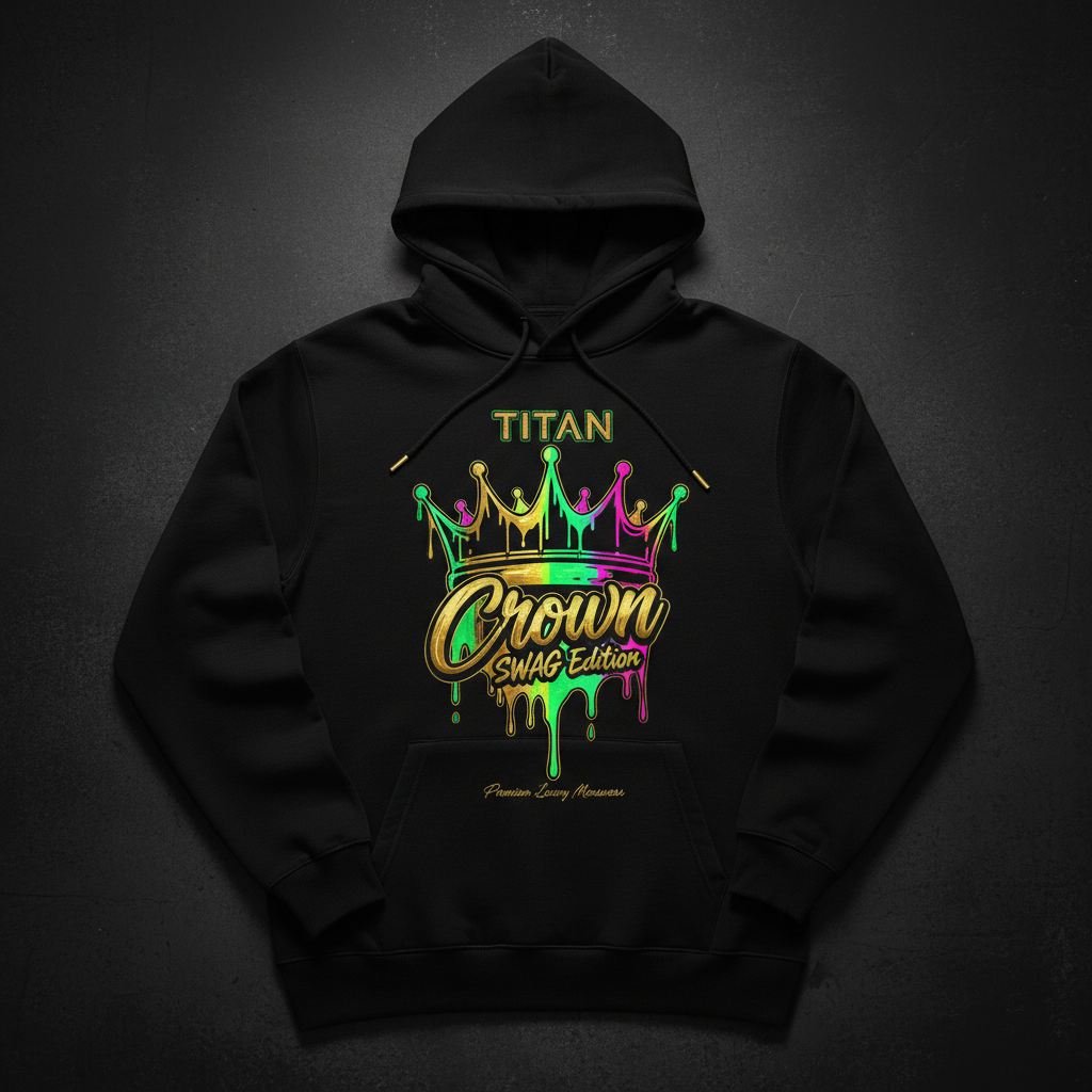 TITAN Men's Neon Drip Crown Pullover Hoodie — Electric King SWAG Edition