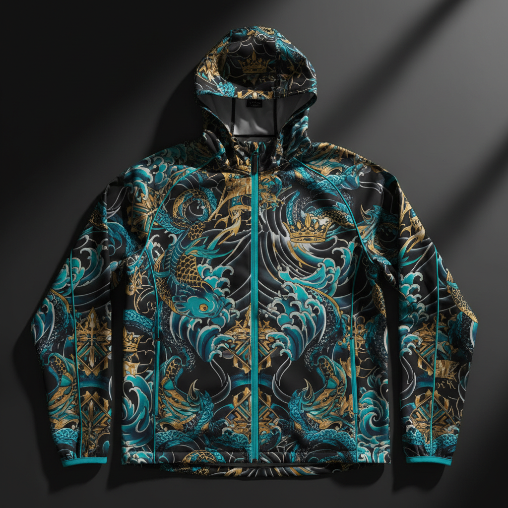 TITAN Crown Edition Koi Wave Rain Jacket — Matte Black & Teal