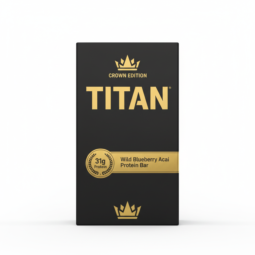 TITAN Wild Blueberry Acai Protein Bar Crown Edition packaging
