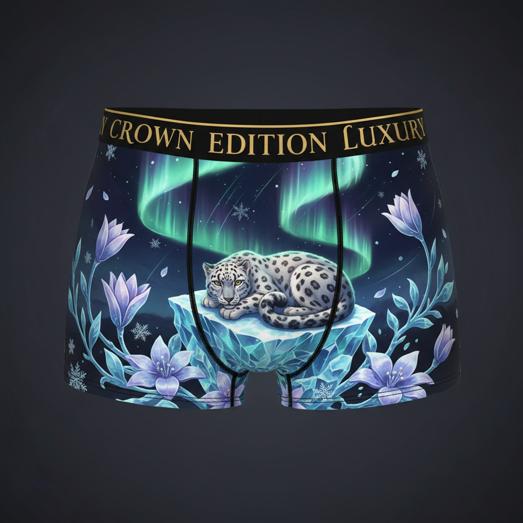 TITAN Snow Leopard Aurora Women's Cozy Boxer Shorts Crown Edition — anime snow leopard art on matte black