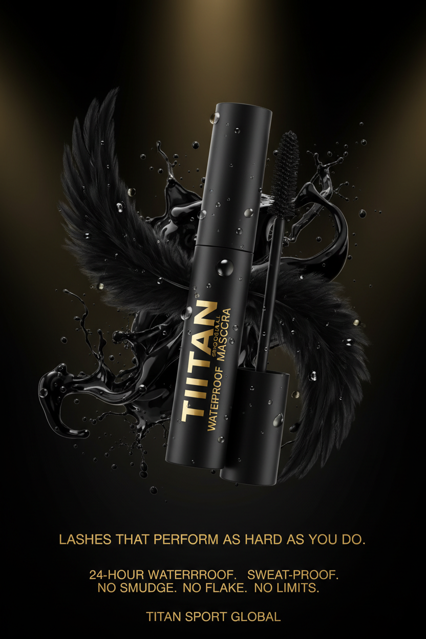 TITAN Waterproof Mascara — Dramatic Black Feather Plume Design