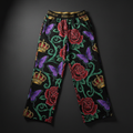 TITAN Crown Edition Tattoo Art Women's Lounge Wide-Leg Pants - bold colorful tattoo artwork on matte black fabric