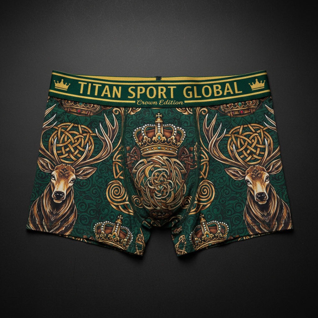 TITAN Crown Edition Men's Celtic Stag Boxer Briefs — Hunter Green & Gold