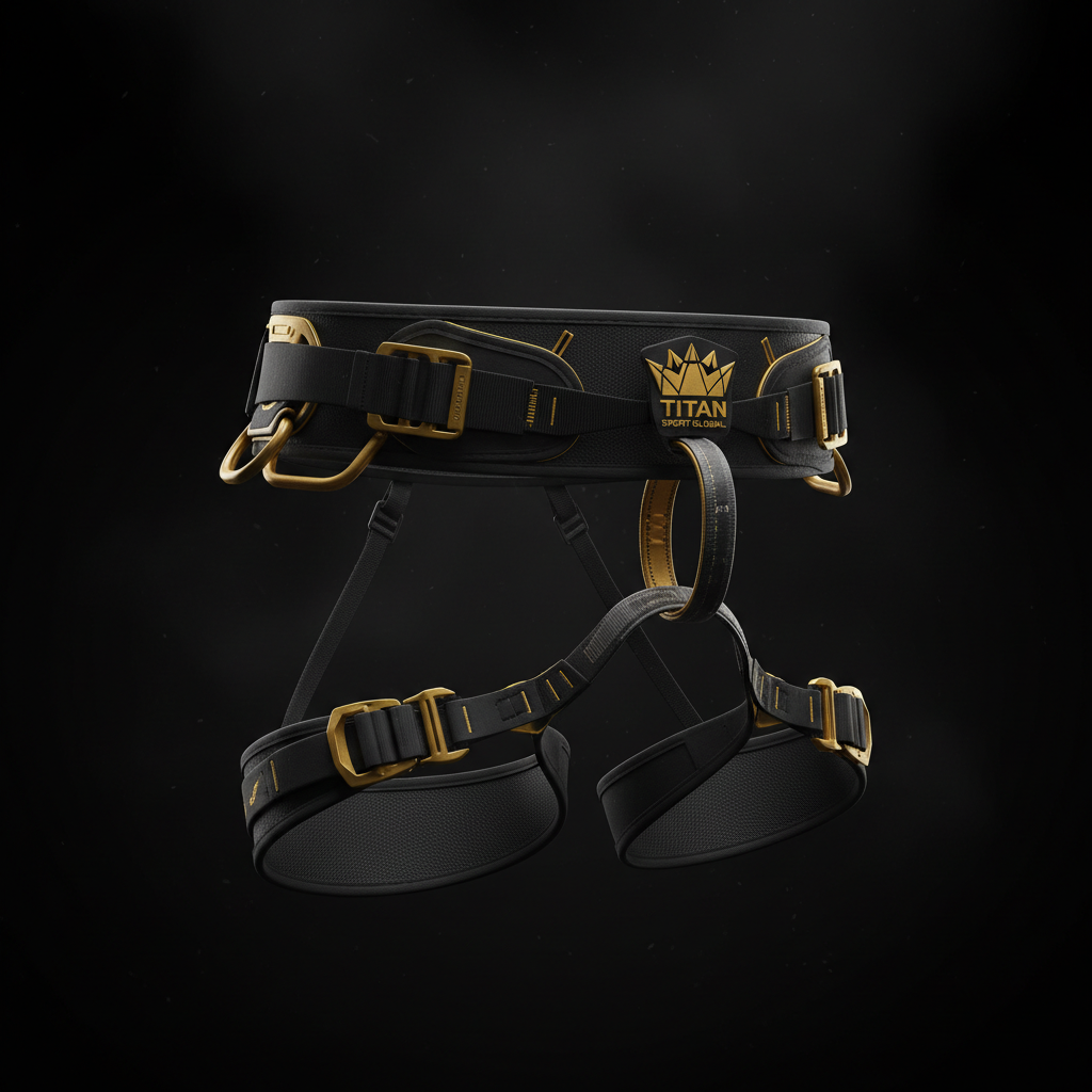TITAN Climbing Harness Crown Edition — matte black with gold crown logo
