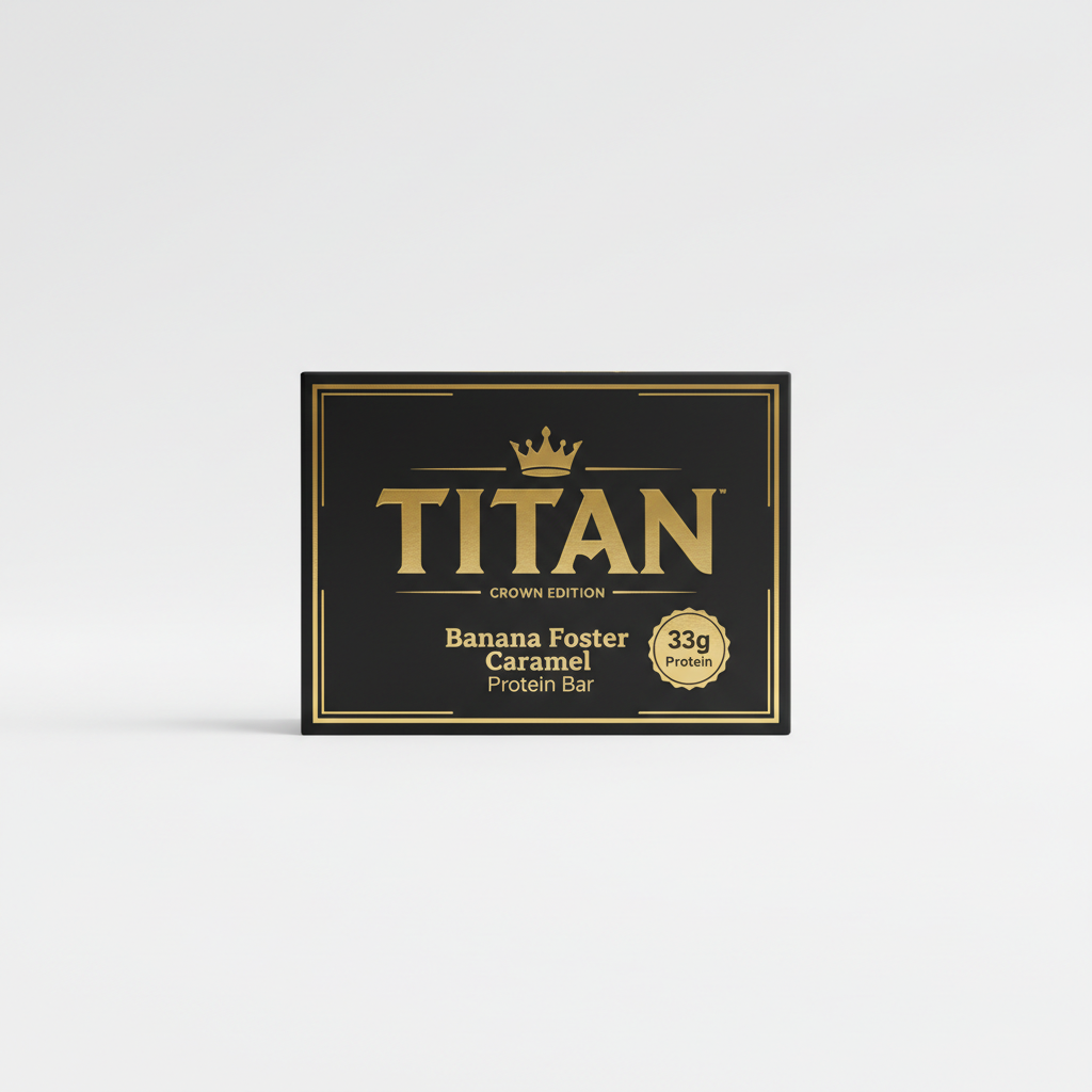 TITAN Banana Foster Caramel Protein Bar Crown Edition packaging