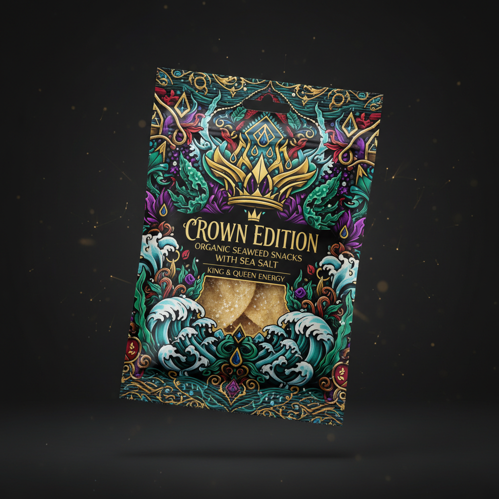 TITAN Organic Seaweed Snack Packs Sea Salt — Crown Edition bold tattoo-style artwork