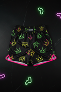 TITAN Kids Neon Crown Athletic Shorts flat lay Electric Royals SWAG Edition