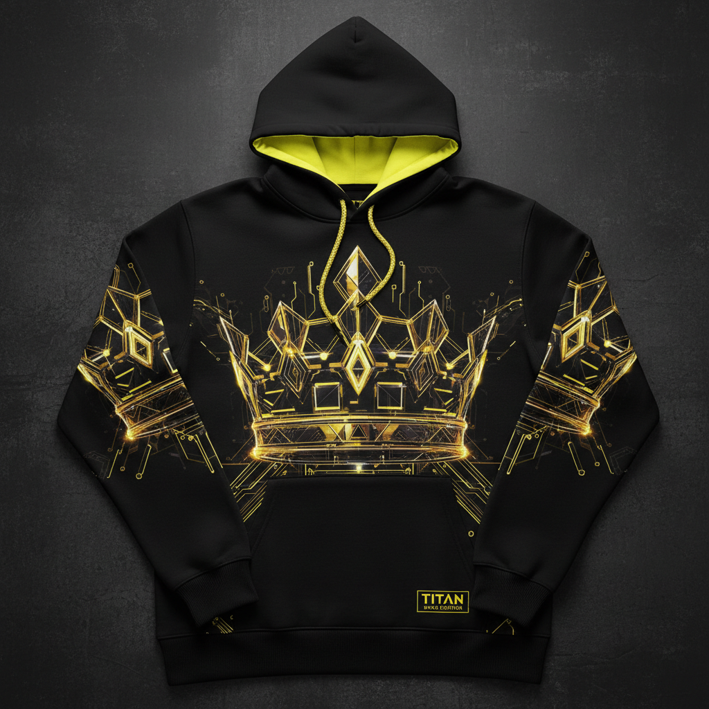 TITAN Men's Cyber Gold Crown Pullover Hoodie — Future King SWAG Edition
