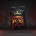 TITAN Betaine Anhydrous TMG powder container with 24K gold accents and bold sugar beet crystal formation artwork in deep burgundy, crimson and gold with 5000MG typography