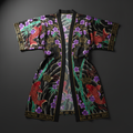 TITAN Crown Edition Tattoo Art Women's Lounge Kimono Robe - bold colorful tattoo artwork on matte black satin fabric