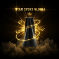 TITAN SPORT GLOBAL golf towel with gold crown branding on dark background