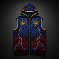 TITAN Crown Edition Tattoo Art Men's Lounge Hoodie Vest - bold colorful tattoo artwork on matte black fleece