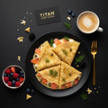TITAN French Smoked Salmon Protein Crepes Breakfast flat lay dark luxury