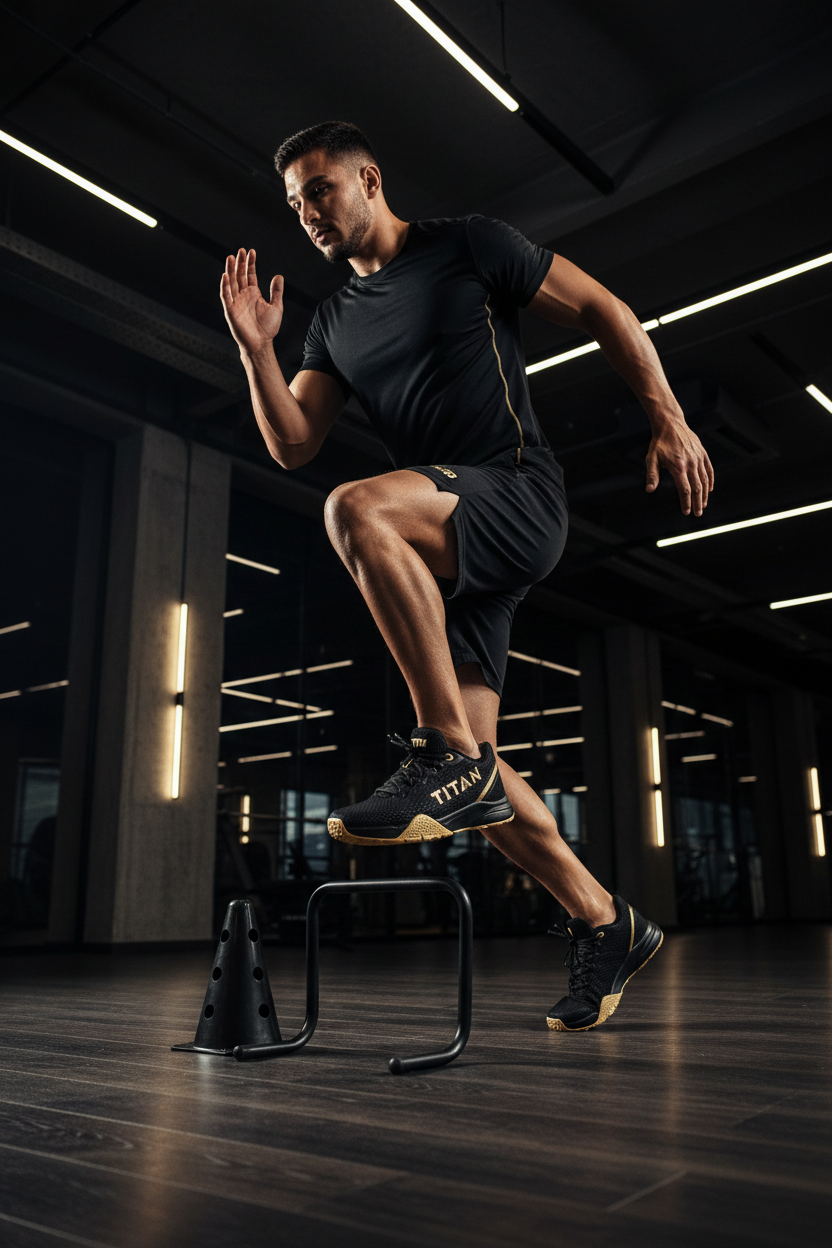 TITAN Cross Training Shoes Men's lifestyle shot, athlete in gym
