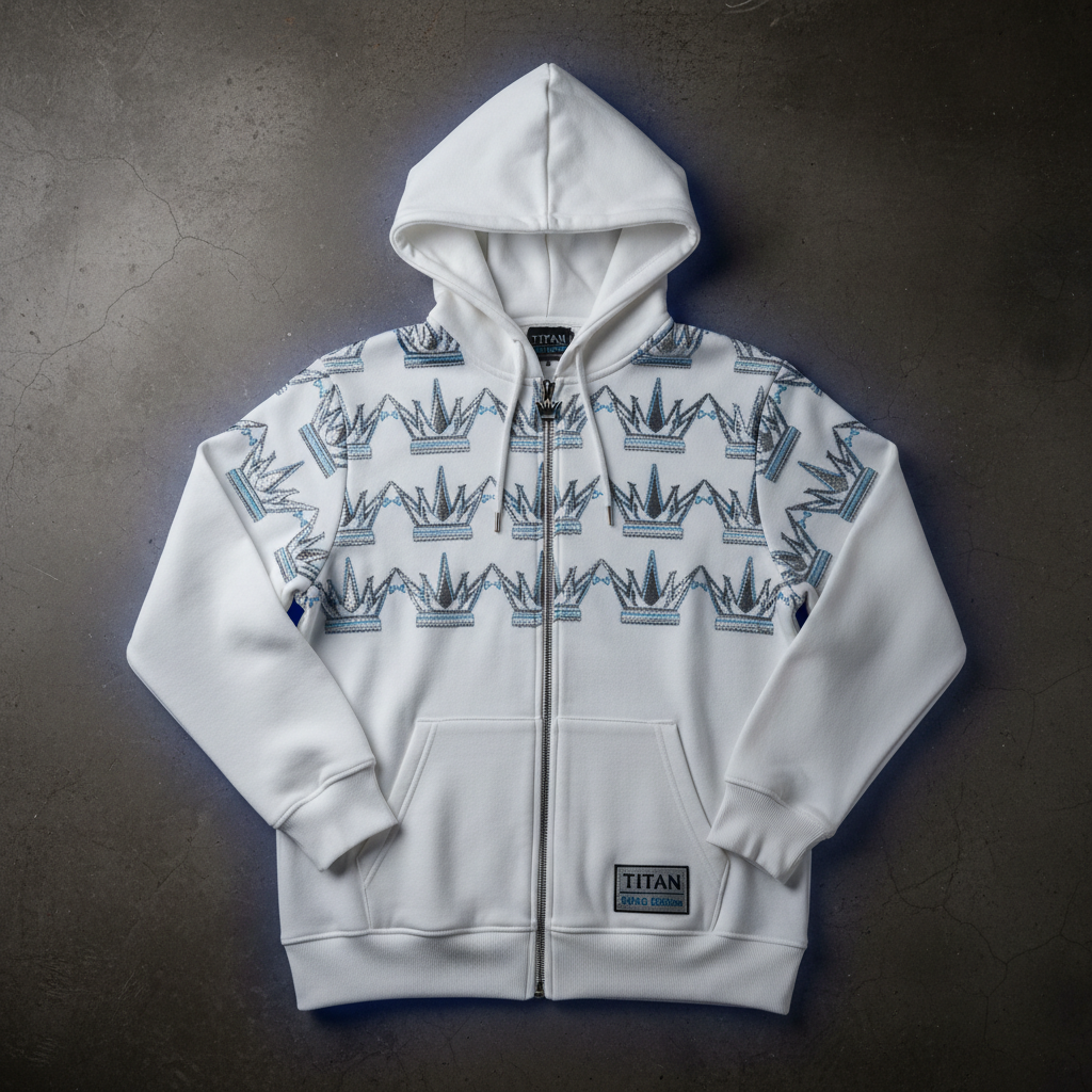 TITAN Men's Arctic White Crown Zip-Up Hoodie — Ice King SWAG Edition