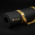 TITAN Premium Yoga Mat - Black with gold logo and carrying strap