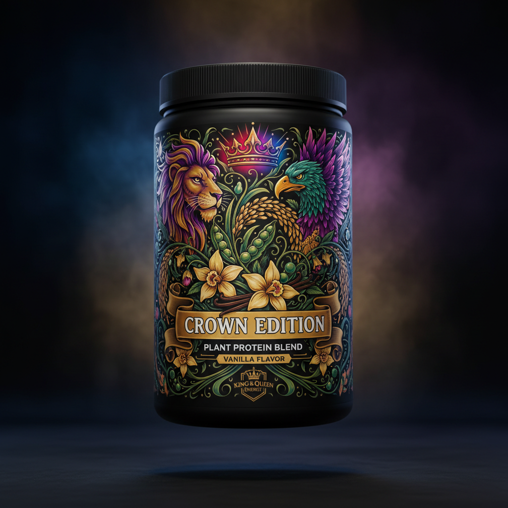 TITAN Plant Protein Blend Vanilla Crown Edition — bold tattoo-style artwork