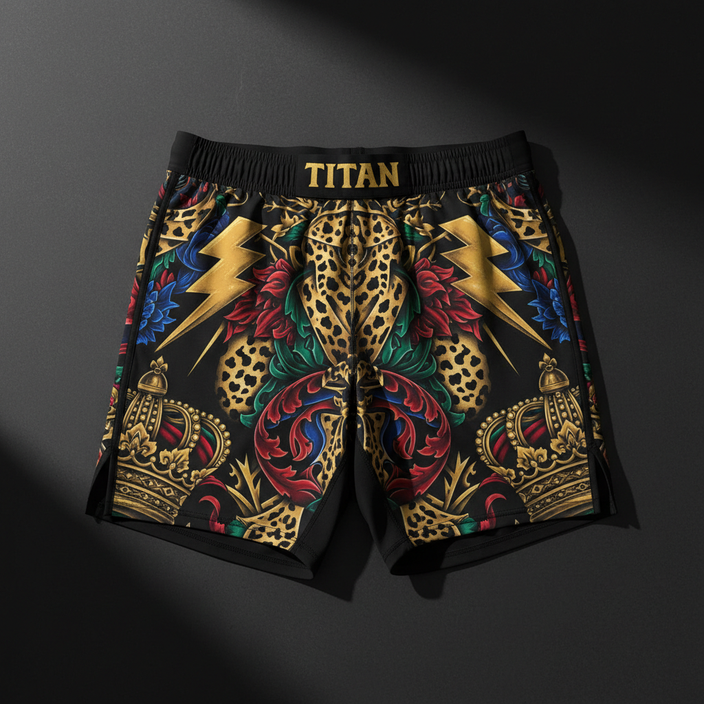 TITAN Men's Athletic Shorts 5 inch - Crown Edition tattoo-style artwork
