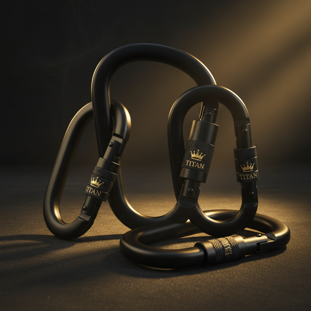 TITAN Heavy Duty Locking Carabiner Set 6 Pack Black & Gold