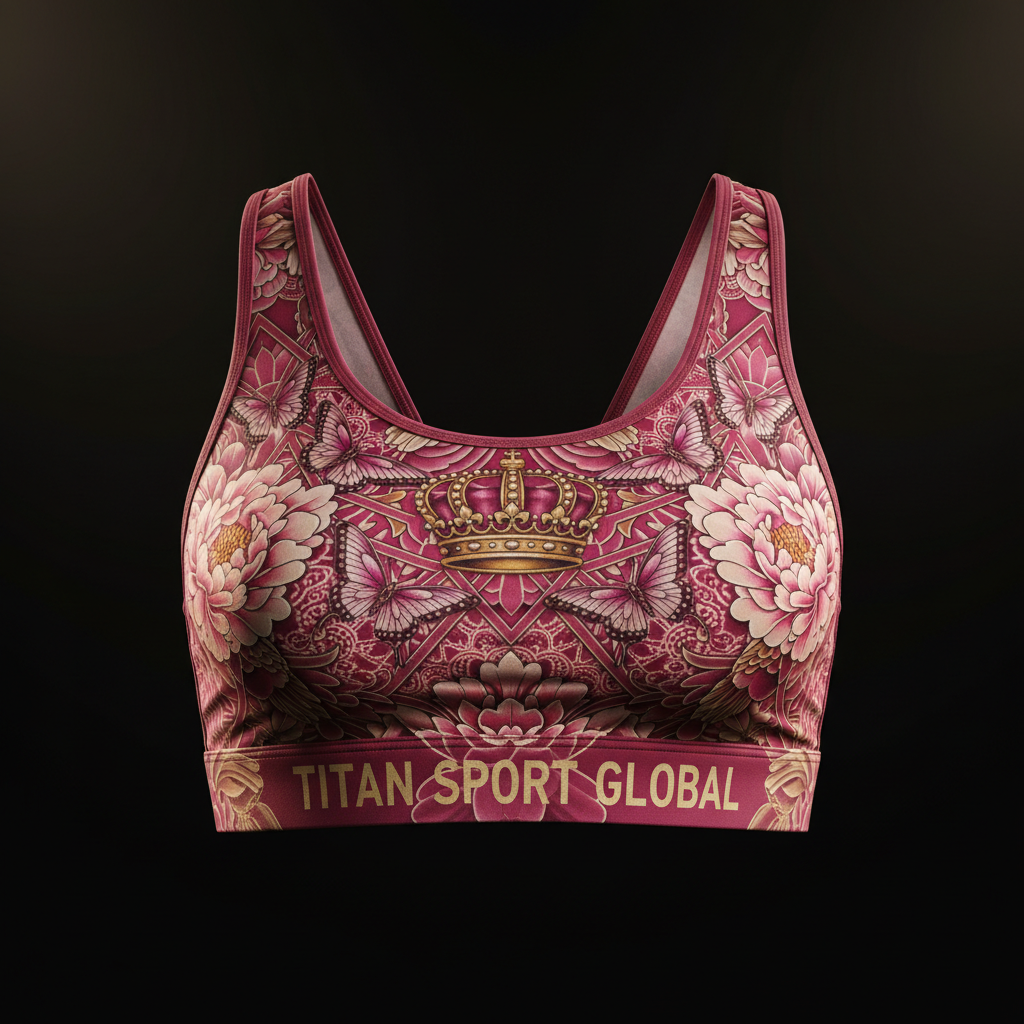 TITAN Crown Edition Peony Bloom Sports Bra — Rose & Champagne Gold tattoo artwork