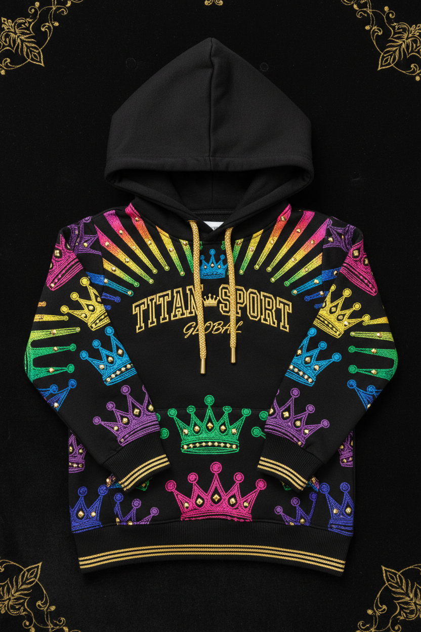TITAN Kids Rainbow Crown Hoodie flat lay Little Royals SWAG Edition