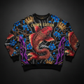 TITAN Crown Edition Tattoo Art Men's Lounge Drop Shoulder Sweatshirt - bold koi blossom tattoo artwork on matte black heavyweight fabric