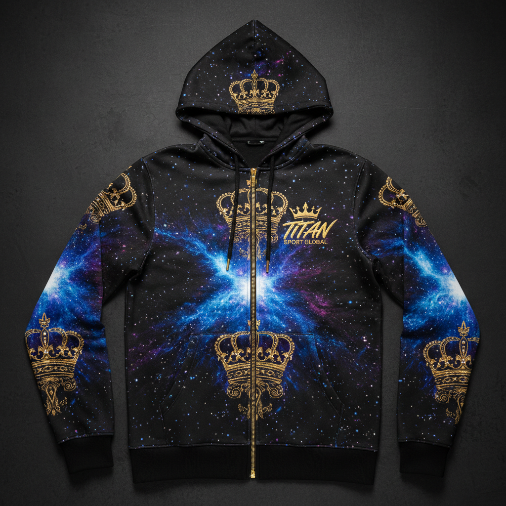 TITAN Men's Cosmic Burst Crown Zip-Up Hoodie flat lay
