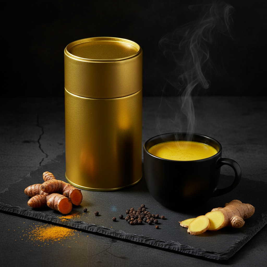 TITAN Protein Turmeric Latte – Golden Spice, premium product photography