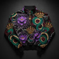 TITAN Crown Edition Tattoo Art Women's Lounge Quarter-Zip Pullover - bold lotus serpent tattoo artwork on matte black heavyweight fabric