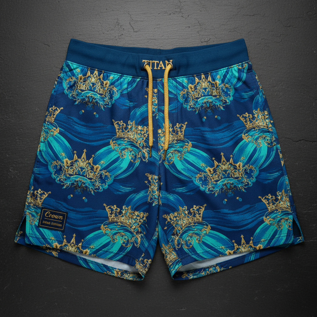 TITAN Men's Ocean Wave Crown Athletic Shorts — Wave King SWAG Edition