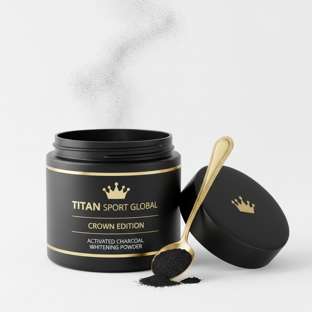 TITAN Crown Edition Activated Charcoal Teeth Whitening Powder — matte black glass jar