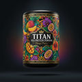 TITAN Pea Protein Powder — Mango Passion, Crown Edition tattoo-style artwork