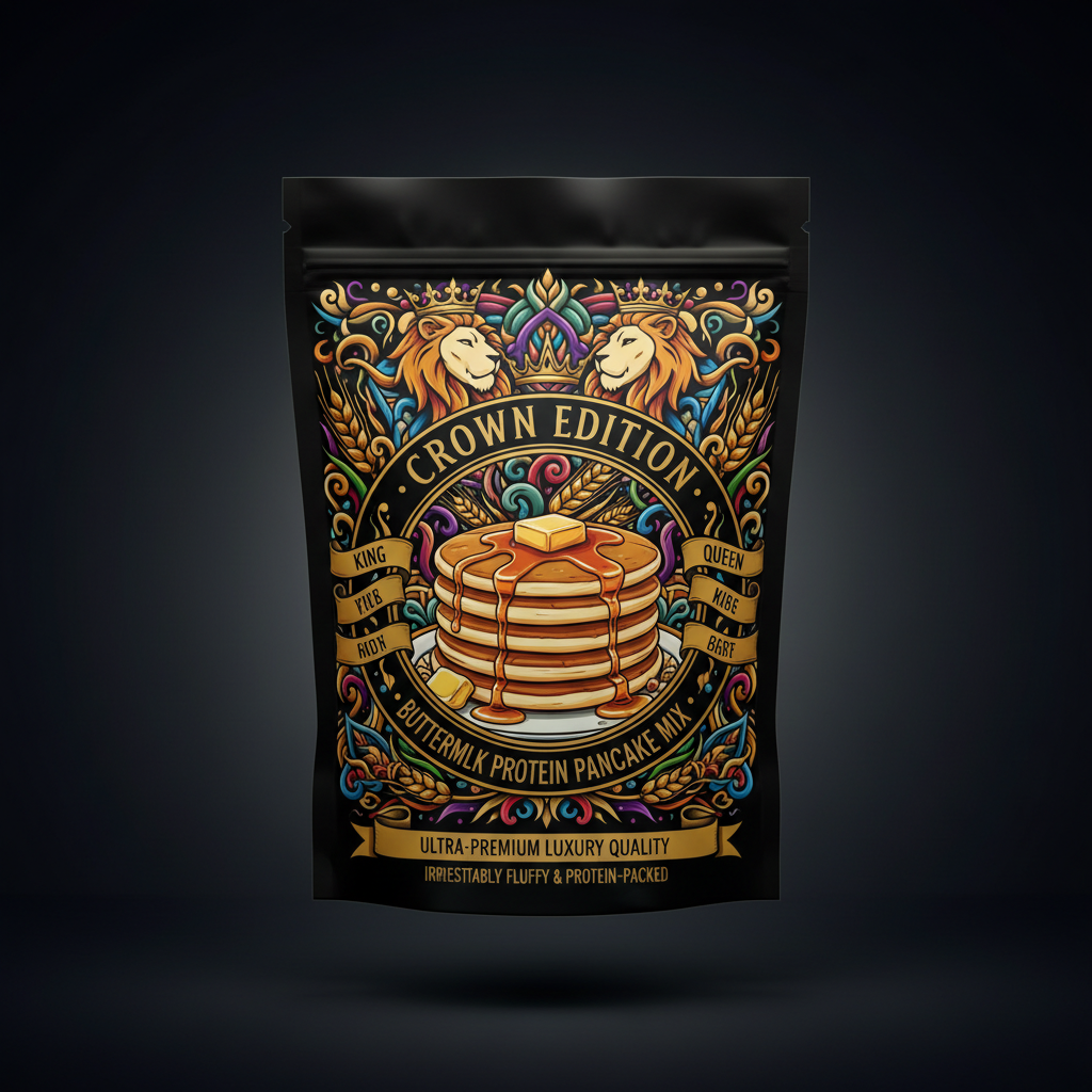TITAN Protein Pancake Mix Buttermilk — Crown Edition bold tattoo-style artwork