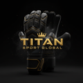 TITAN SPORT GLOBAL branded goalkeeper gloves on dark background with gold accents