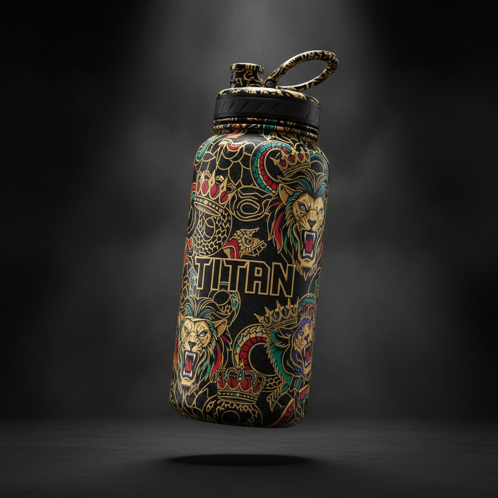 TITAN Printed Water Bottle - Black & Gold Crown Edition