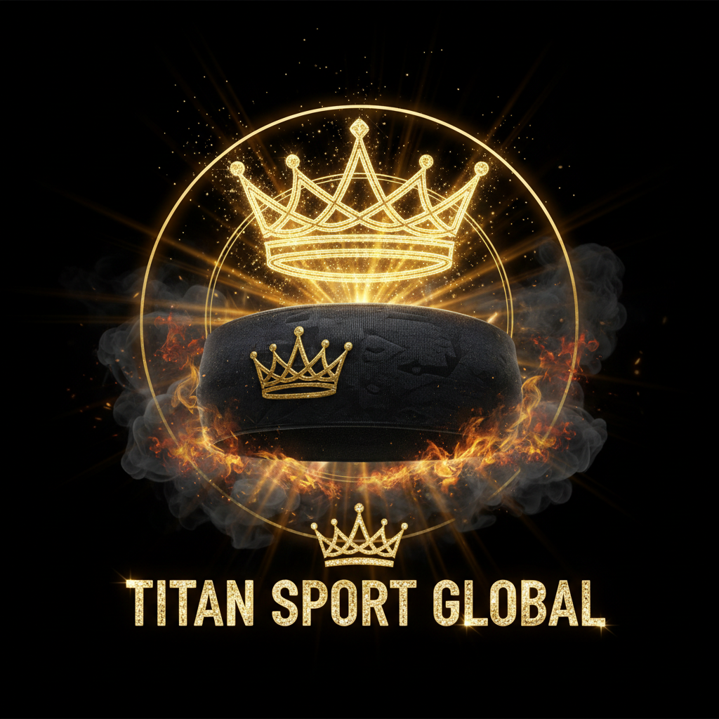 TITAN SPORT GLOBAL basketball headband with gold crown branding on dark background